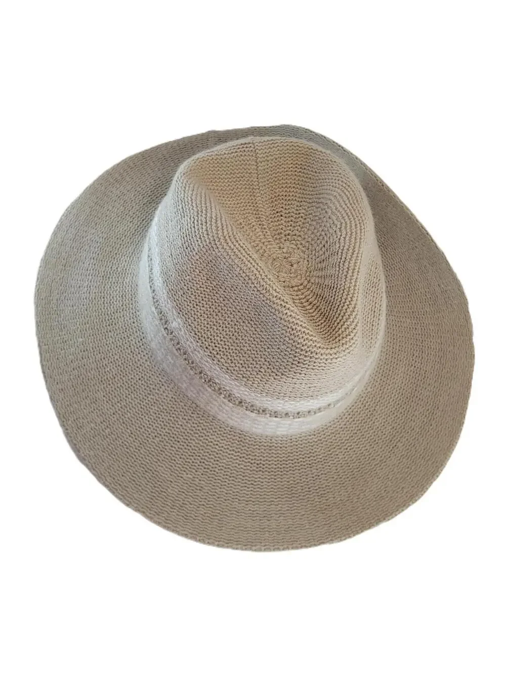 BCBG Generation Beige Soft Woven Fedora Wide Brim Packable